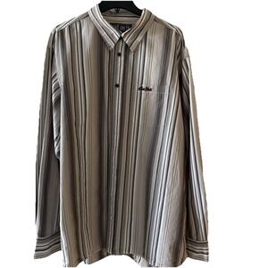 Ecko Unltd Shirt Mens 3XL Casual Pocket Button Up Brown Tan Striped Long‎ Sleeve